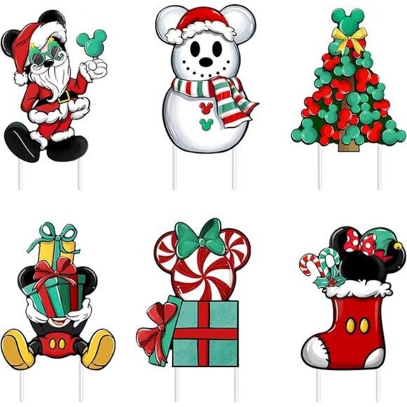 6 Pcs Christmas Cartoon Mouse Yard Sign with Stakes, Xmas Tree Snowman - Picture 7 of 7